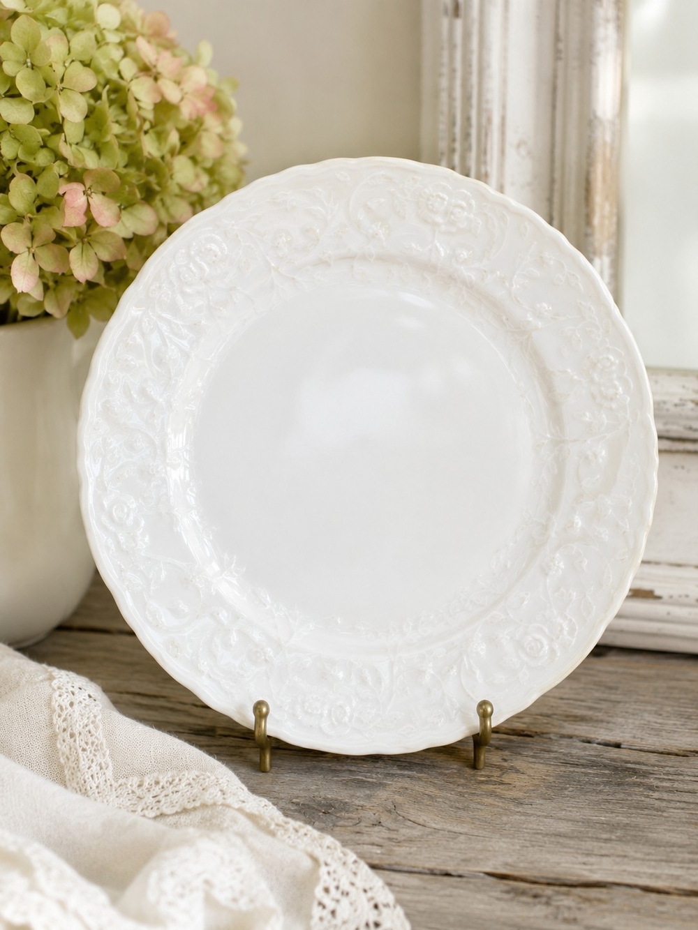 Steubenville Rose Point White Dinner Plate 10.25” Embossed Floral Vintage